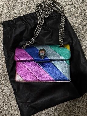 Metallic Rainbow Stripe Shoulder Bag with Chain Strap